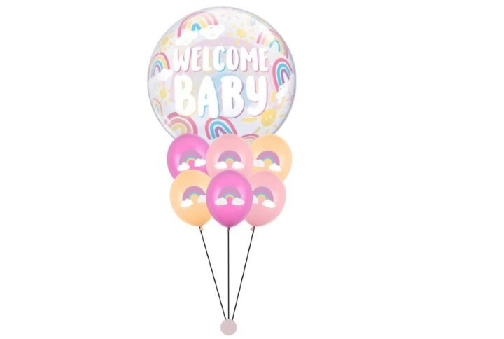 Balionu-kompozicija-Welcome-Baby-su-vaivorykstėm