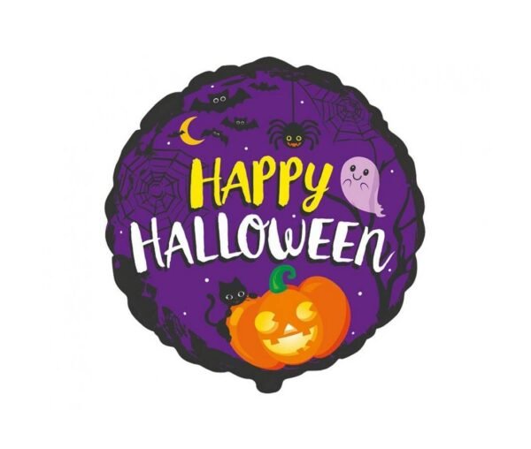 Folinis balionas violetinis apvalus ,,Happy Halloween” 46 cm