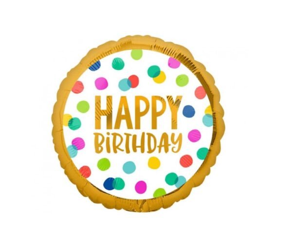 Folinis balionas apvalus spalvotas Happy Birthday
