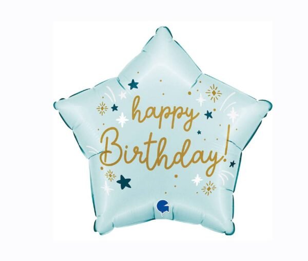 Folinis balionas žvaigždė ,,Happy Birthday” melsvos spalvos 45cm