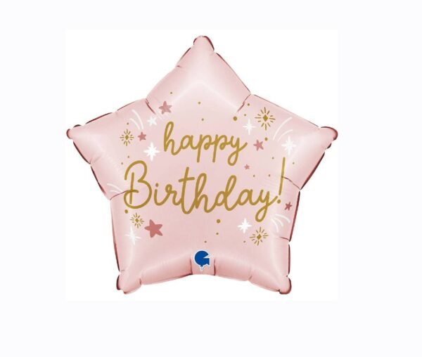 Folinis balionas žvaigždė ,,Happy Birthday” rausvos spalvos 45cm