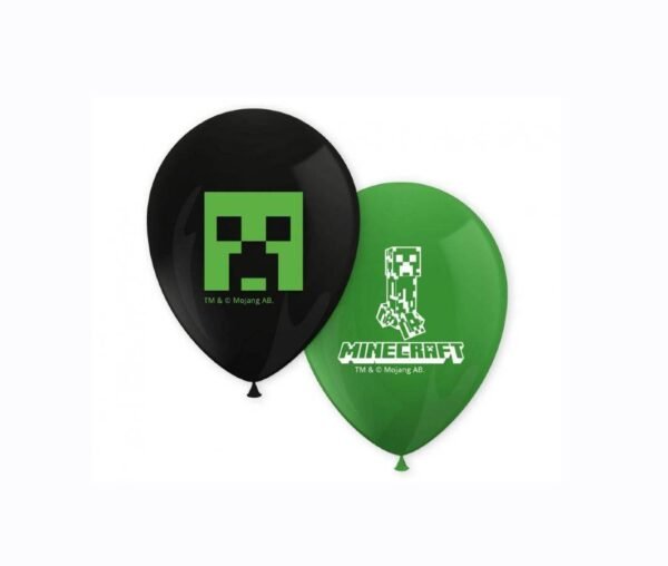 Guminiai balionai ,,Minecraft ” temos juodi ir žali 8vnt.