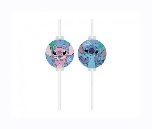 Vienkartiniai popieriniai šiaudeliai su medalionu ,,Stitch” 4 vnt.