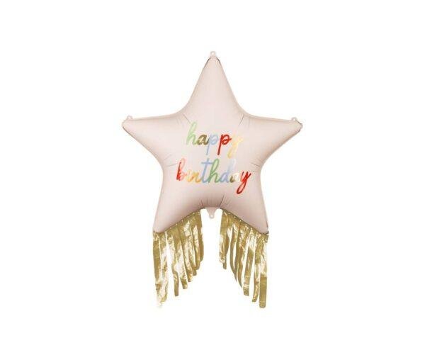 Folinis balionas žvaigždė su kutukais ,,Happy Birthday” 72cm