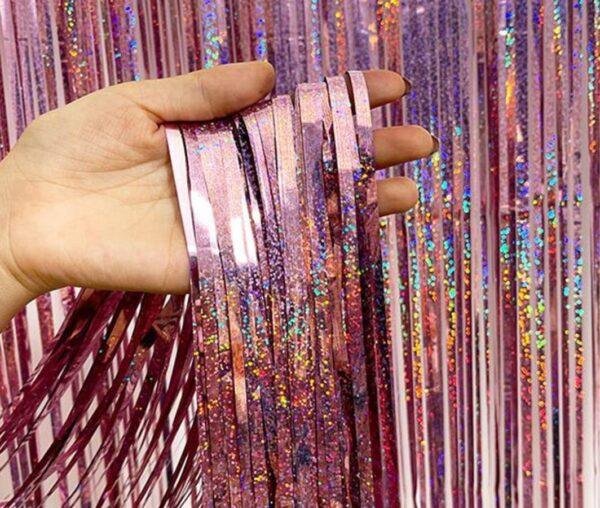 Girlianda lietutis ,,Rožiniai auksinis holografinis” 100x200cm